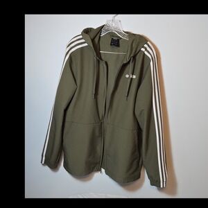 adidas Full Zip Striped Hoodie Green White Men's M Hooded Logo Long Sleeve